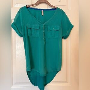 Xhilaration Teal Relaxed Buttoned Blouse